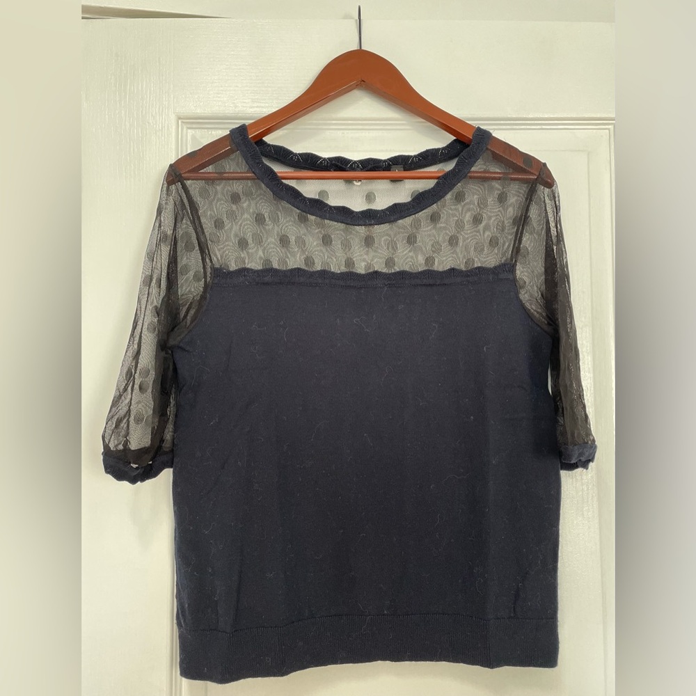 Knitted & Knotted Navy Polka Dot Netting Sweater